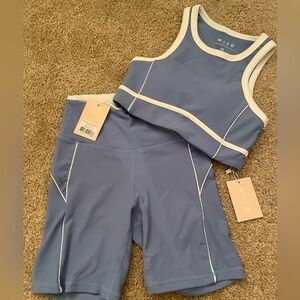 wilo rib 2pk piper bra & shorts blue size XS